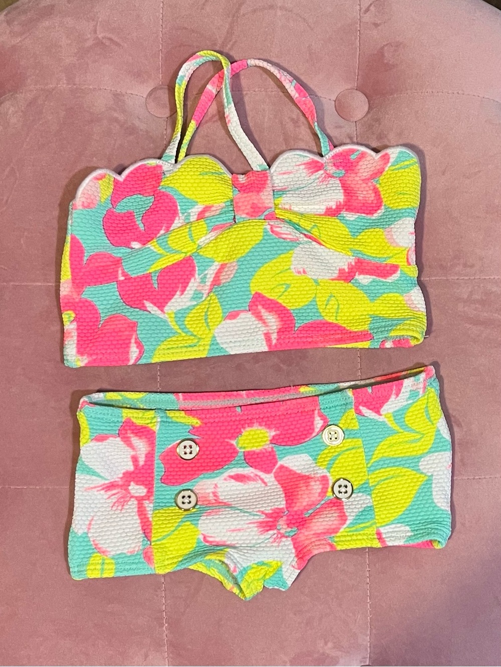 Janie&Jack🌟LIKE NEW floral Scallop Baby Bathing Suit 6-12m